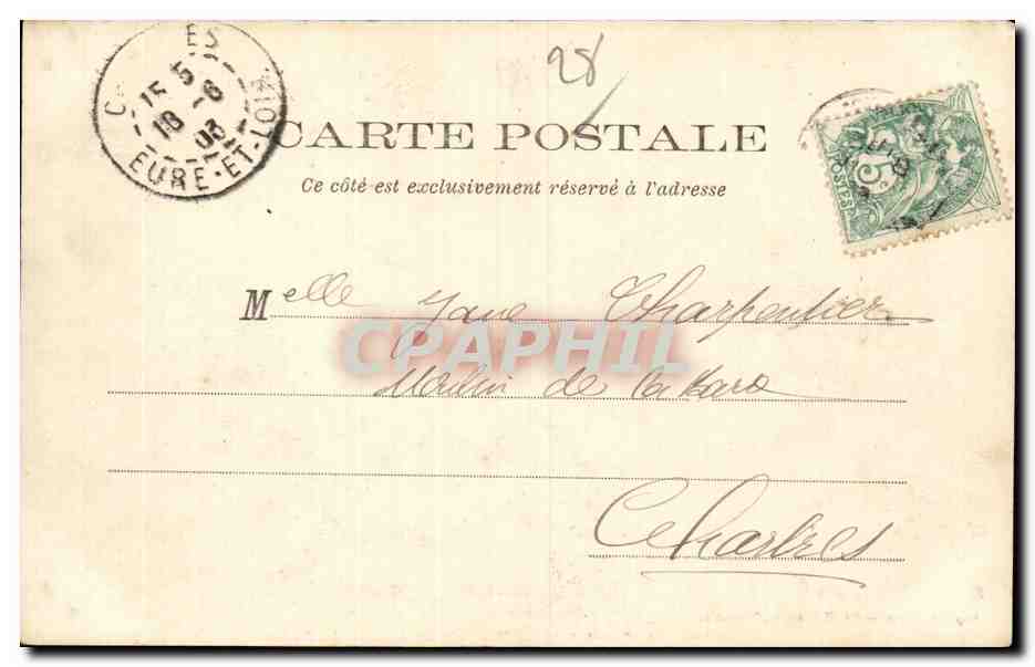 Château de Courtalain — Vue prise de la place des Halles — Ed. H. LeComte, Courtalain — Reverso