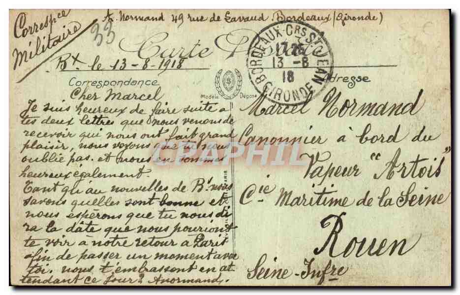 Bordeaux - Cours de l Intendance - CPA  — Verso