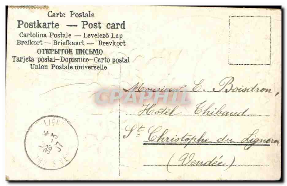 Violetas — Felices Pascuas — Tarjeta postal multilingüe — Reverso