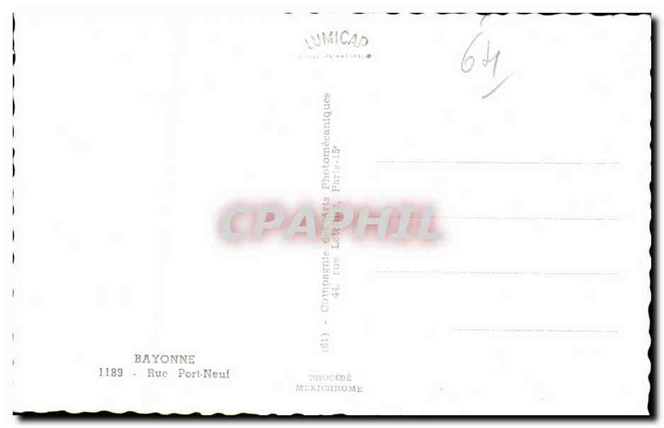 Bayonne - Rue Pont Neuf - CPA — Verso