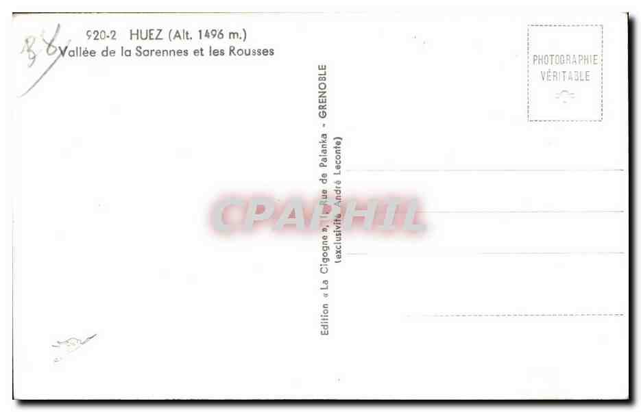 Huez - Vallee de la Sarennes et les Rousses - CPA — Rückseite