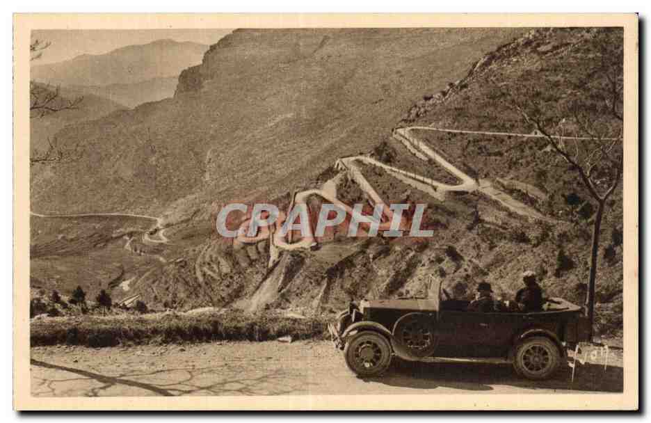 CPA Route de Nice a Sospel Les lacets du col de Braus Automobile