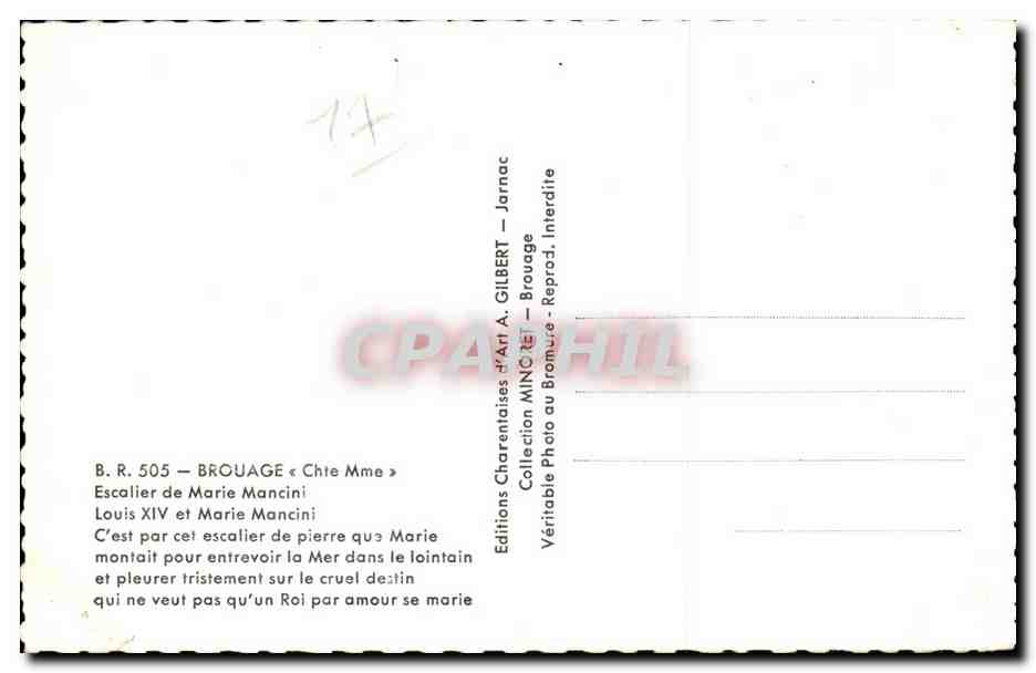 Escalier de Marie Mancini — Brouage — Éditions Charentaises d'Art A. Gilber — Verso