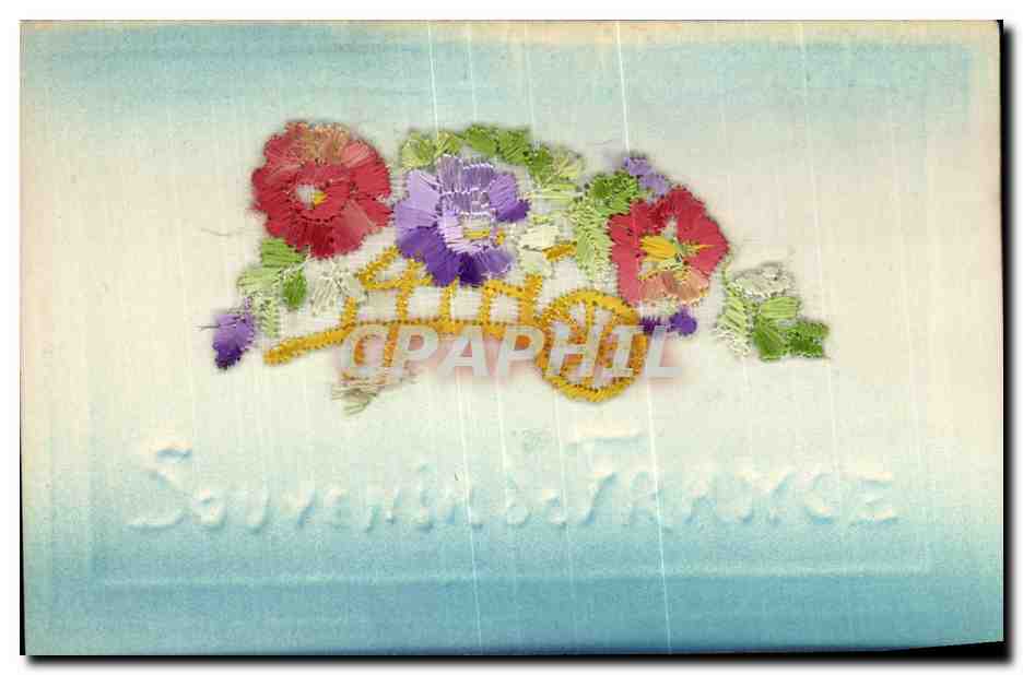 CPA Fantaisie Carte avec dentelle Souvenir de France Fleurs