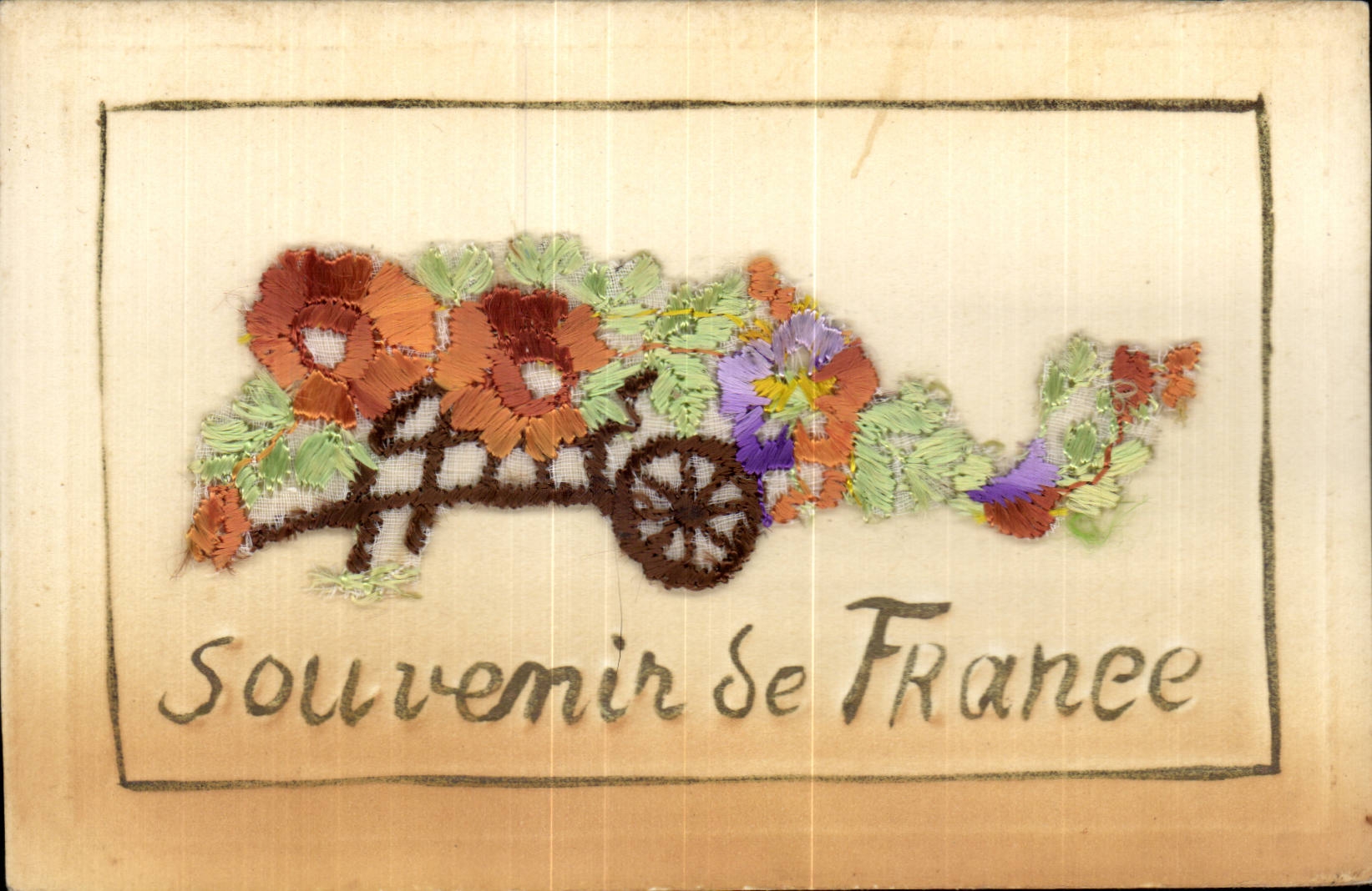 CPA Fantaisie Carte avec dentelle Souvenir de France Fleurs