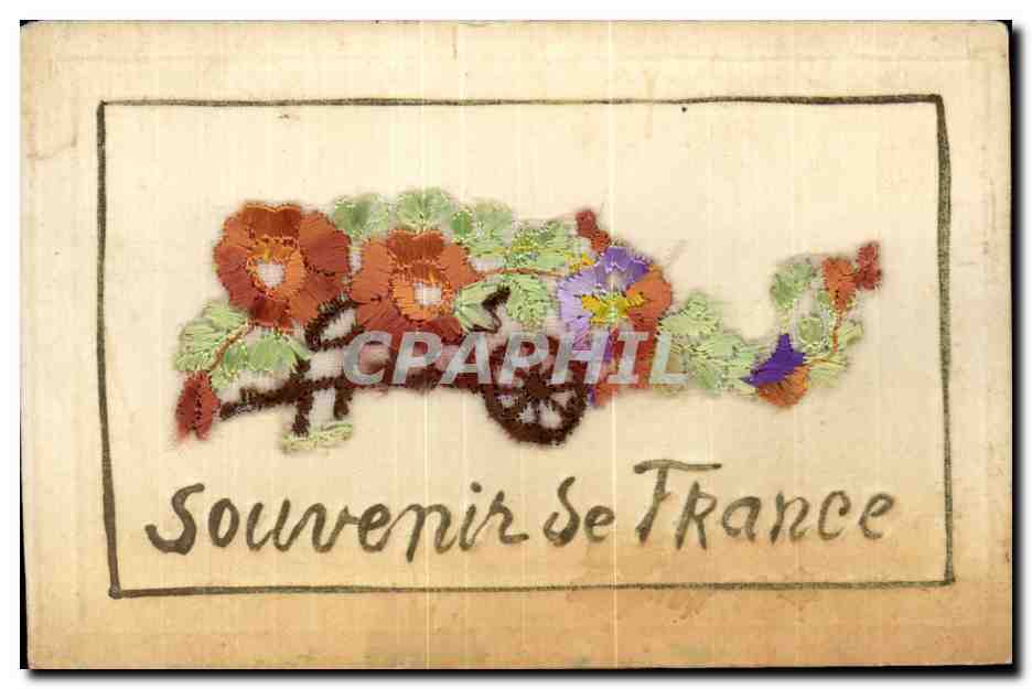 CPA Fantaisie Carte avec dentelle Souvenir de France Fleurs