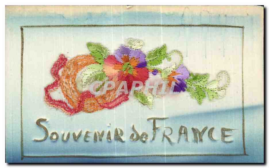 CPA Fantaisie Carte avec dentelle Souvenir de France Fleurs