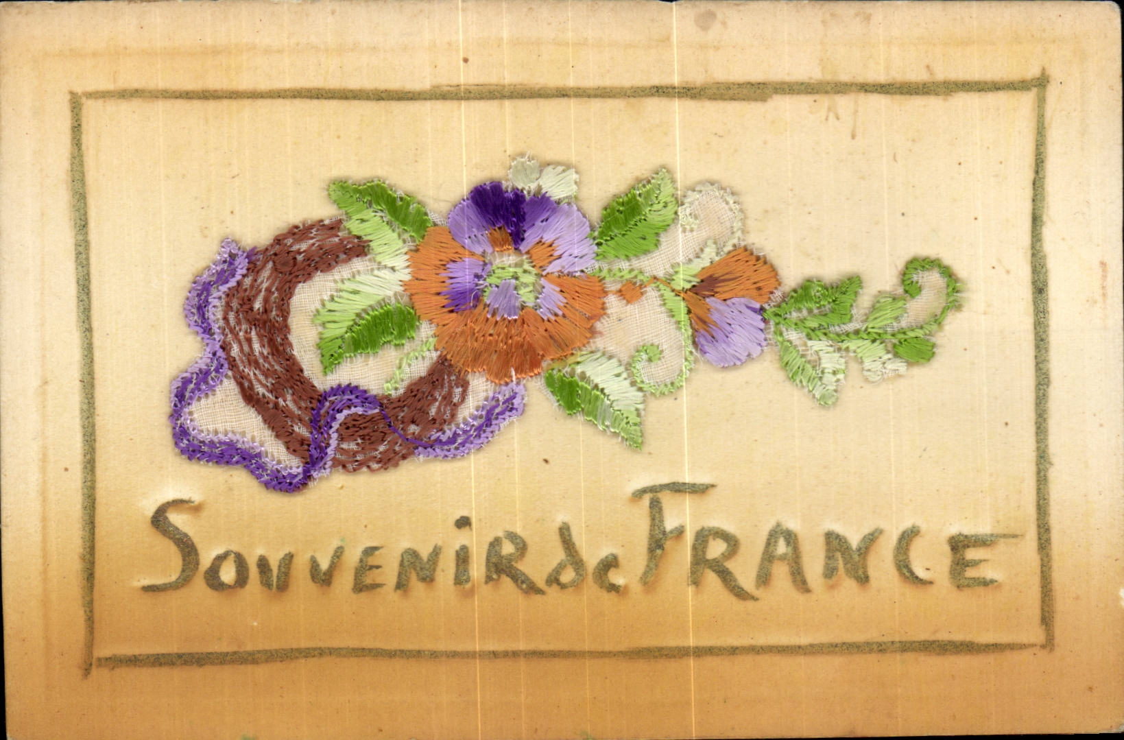 CPA Fantaisie Carte avec dentelle Souvenir de France Fleurs