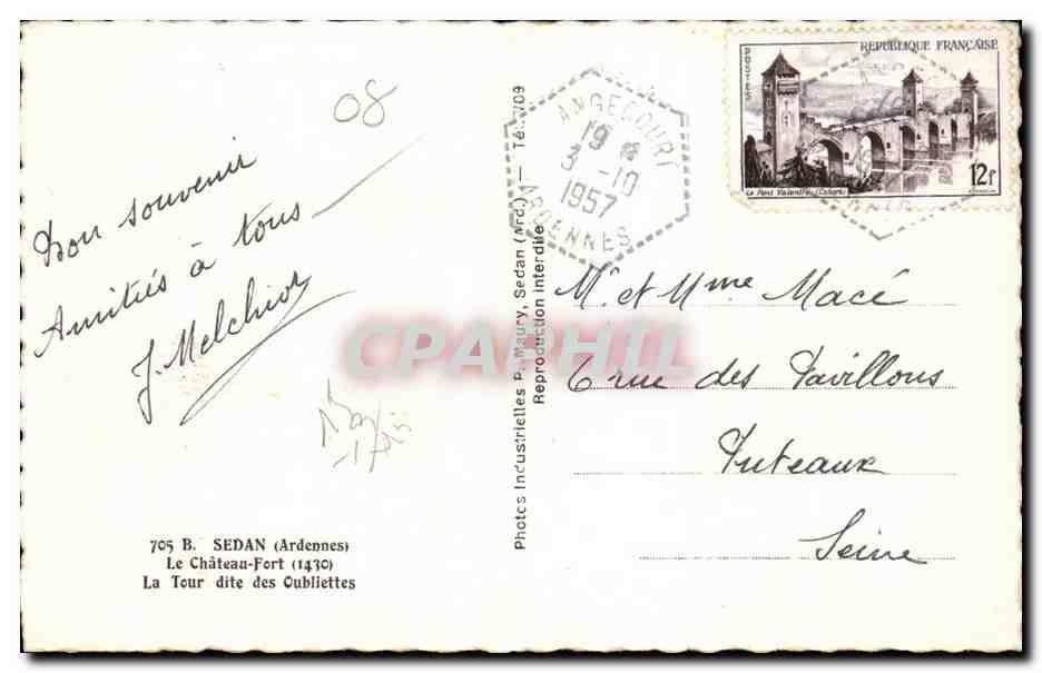CPSM Sedan le chateau fort la tour dite des oubliettes — Rückseite