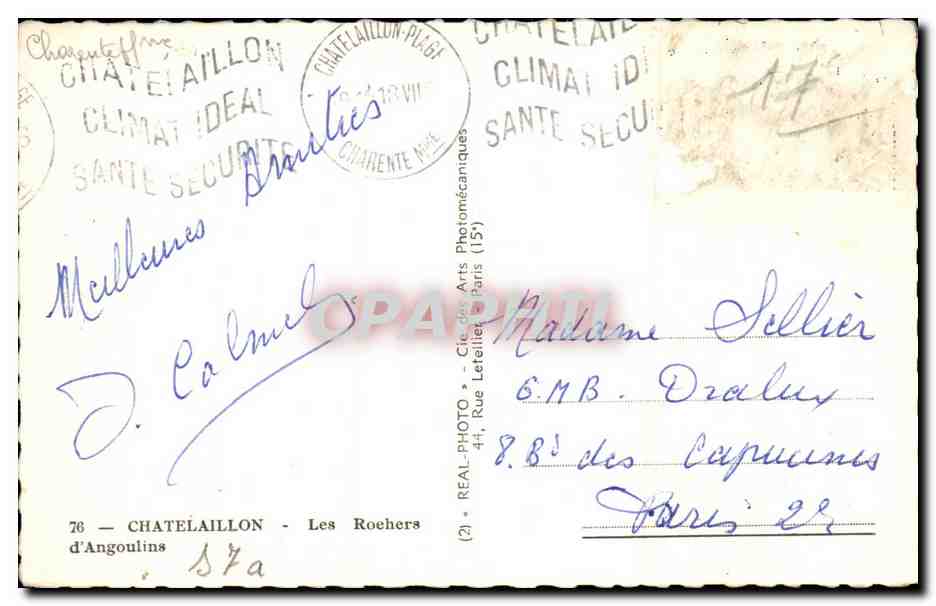CPSM Chatelaillon Les rochers d Angoulins — Back