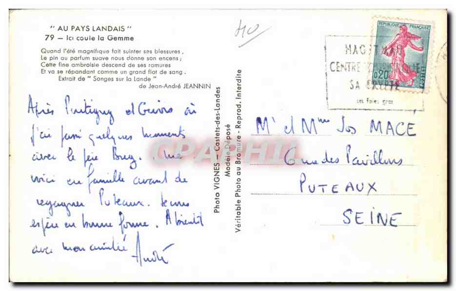 CPSM Au pays landais ici coule la gemme — Rückseite