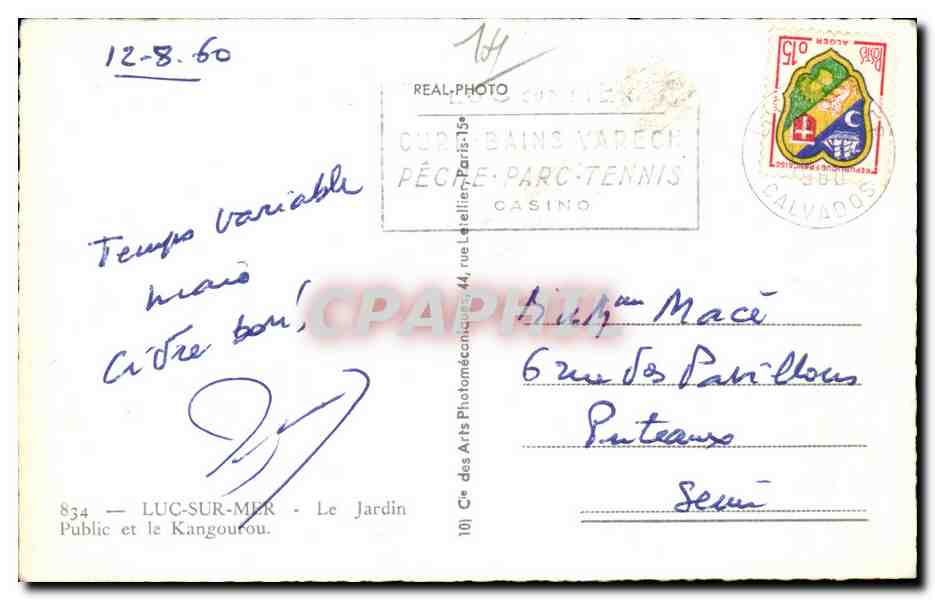 CPSM Luc sur Mer Le jardin public et le kangourou — Verso