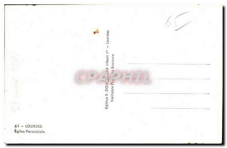 CPSM Lourdes Eglise paroissiale  — Verso