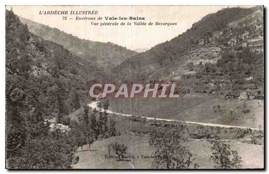 Vals-les-Bains — Environs de Vals-les-Bains, Vue générale de la Vallée de Bezorgues — Édition Martin, à Vals-les-Bains
