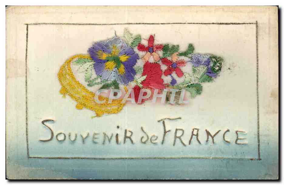 CPA Fantaisie Decor brode Fleurs Souvenir de France
