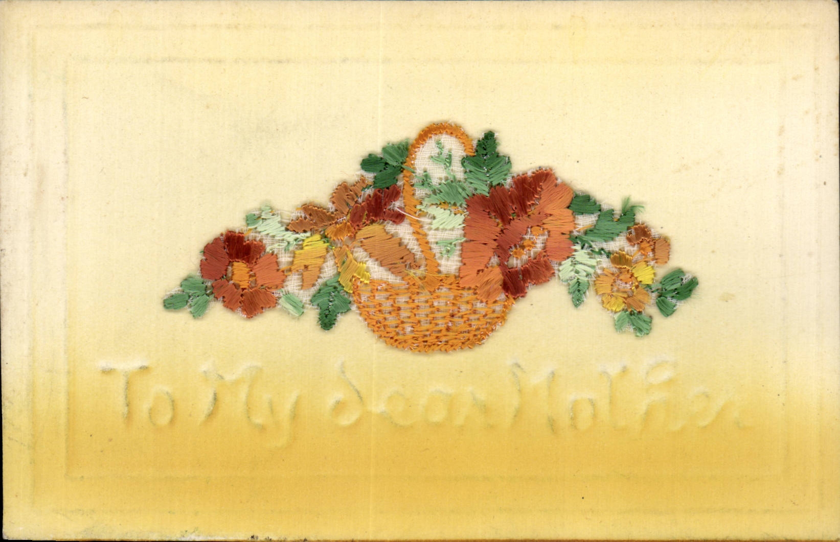 Bouquet de fleurs brodé — carte de vœux pour la mère — sans éditeur ni numéro de série visible
