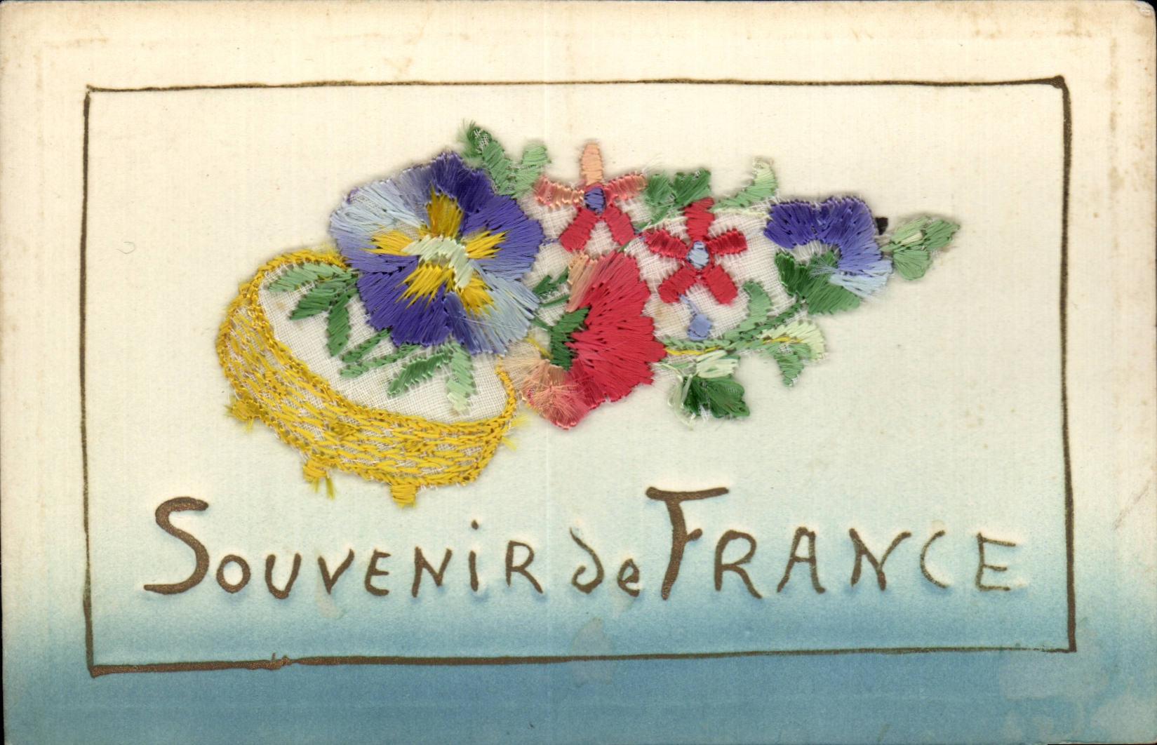 Bouquet de fleurs brodées — Souvenir de France — sans éditeur ni numéro visible
