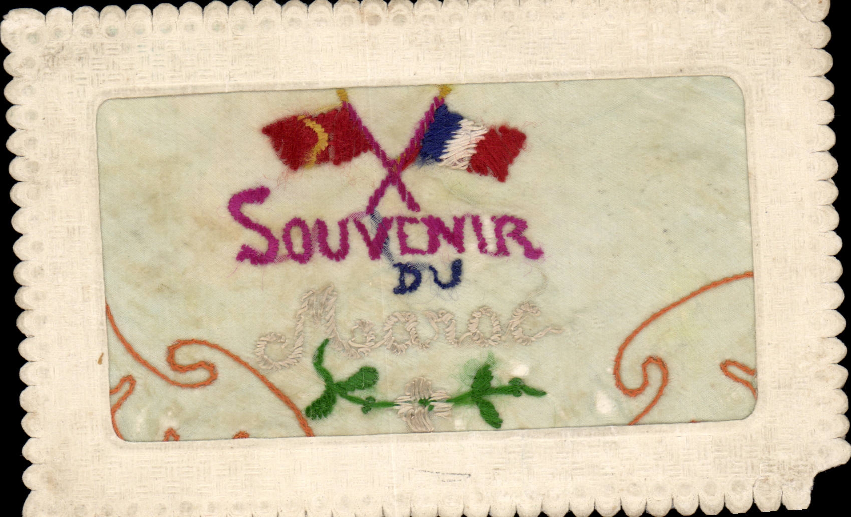CPA Fantaisie Decor brode Souvenir du Marco
