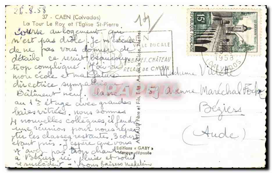 CPSM Caen La Tour le Roy et l eglise St Pierre — Verso