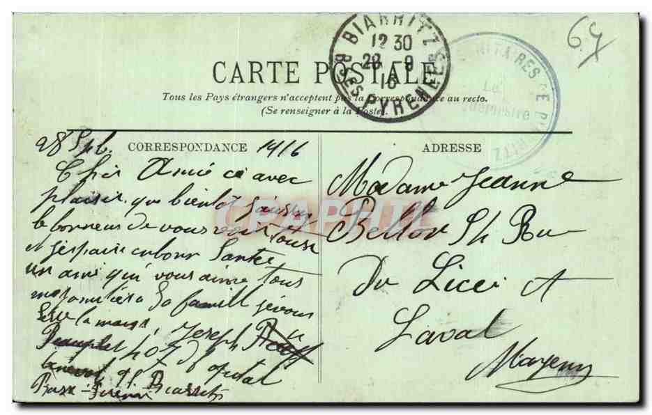 CPA Biarritz Le palais Bellevue  — Back