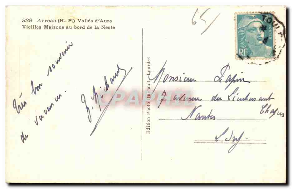 Arreau (H.P.) Vallée d'Aure — Vieilles Maisons au bord de la Neste — Edition Photo Duault, Lourdes — Reverso