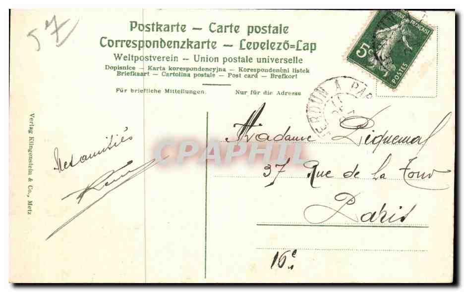 CPA Metz St Ludwigsstaden Quai St Louis  — Rückseite