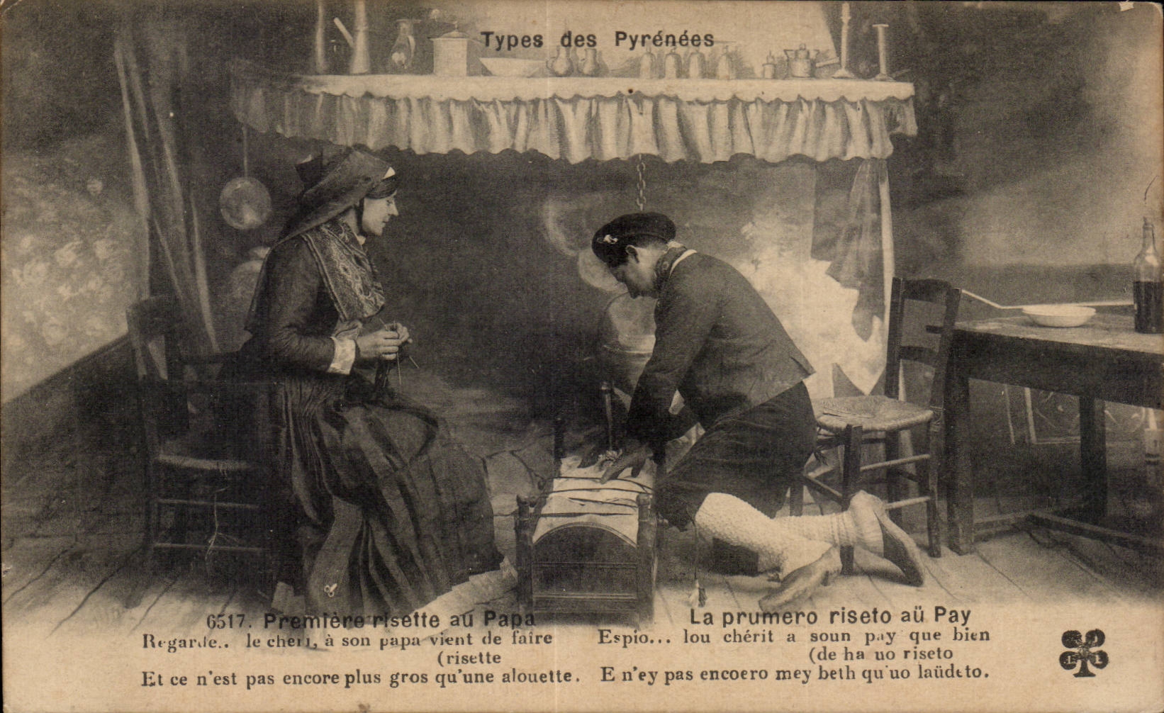 CPA Folklore Costume Types des Pyrenees Premiere risette a Papa 