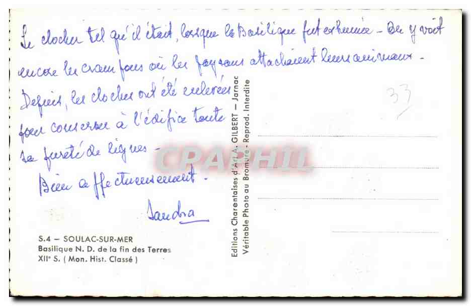 CPSM Soulac sur Mer Basilique de Notre Dame de Fin des terres — Verso