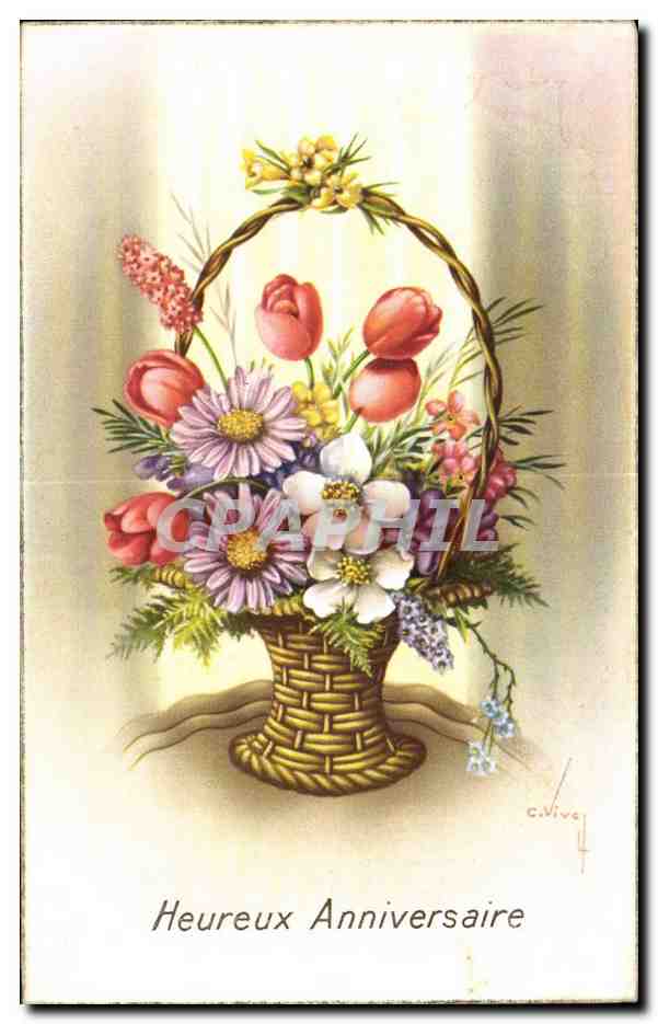 - Fleurs - Heureux Anniversaire - Happy Birthday - CPA 