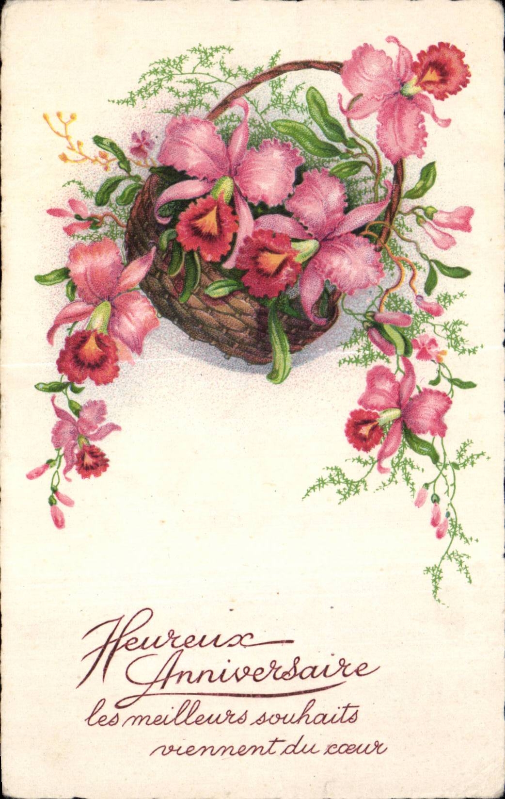 - Fleurs - Heureux Anniversaire - Happy Birthday - CPA 
