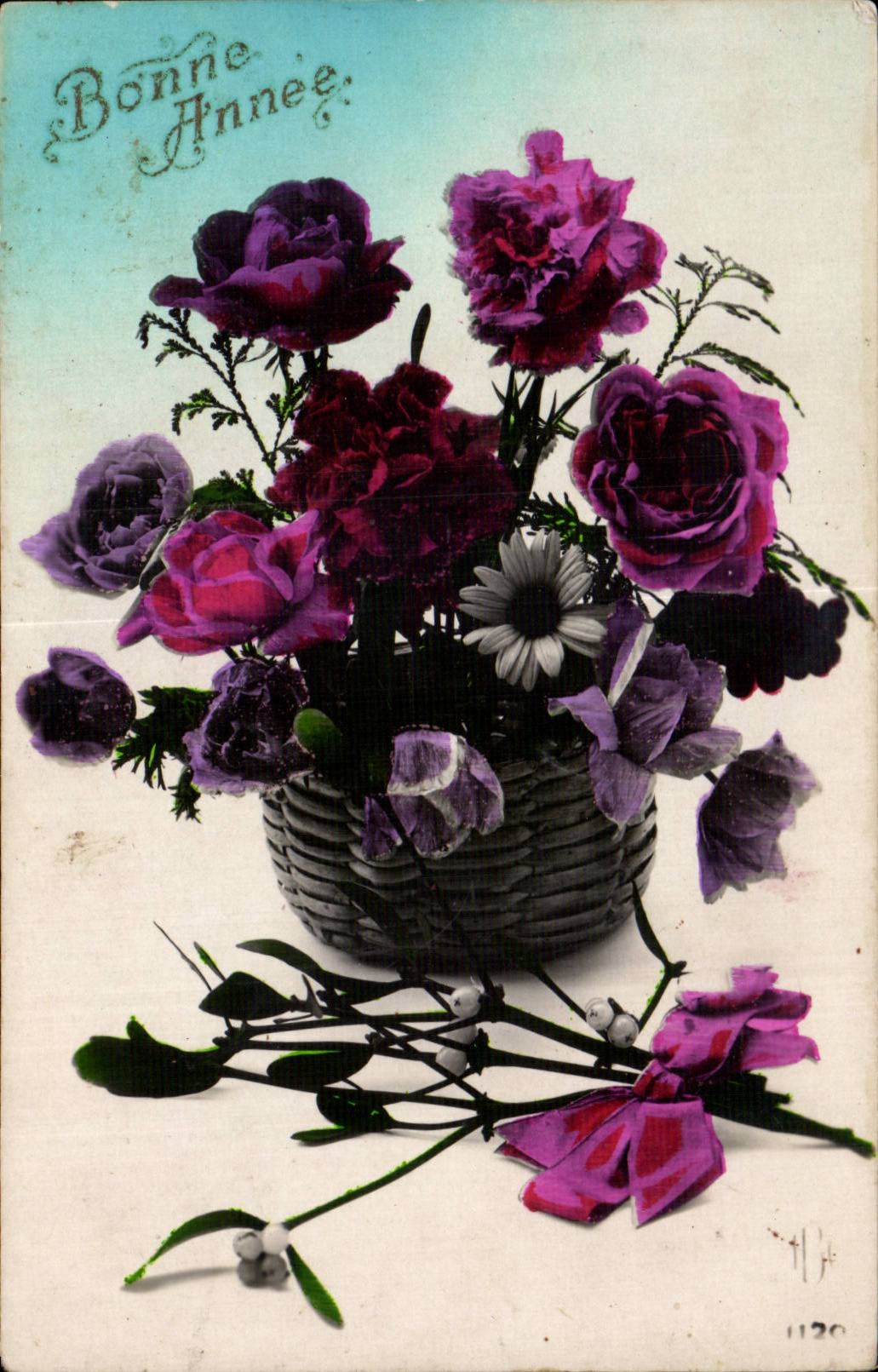 Fleurs Bonne Annee - Happy New Years - CPA 