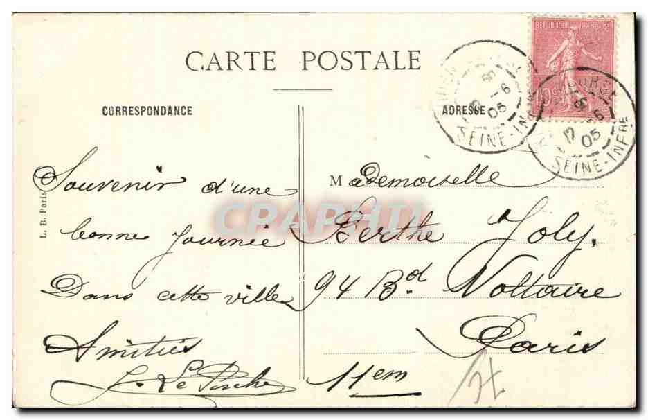 Rouen - 12 Juin 1905 - Souvenir - CPA  — Rückseite