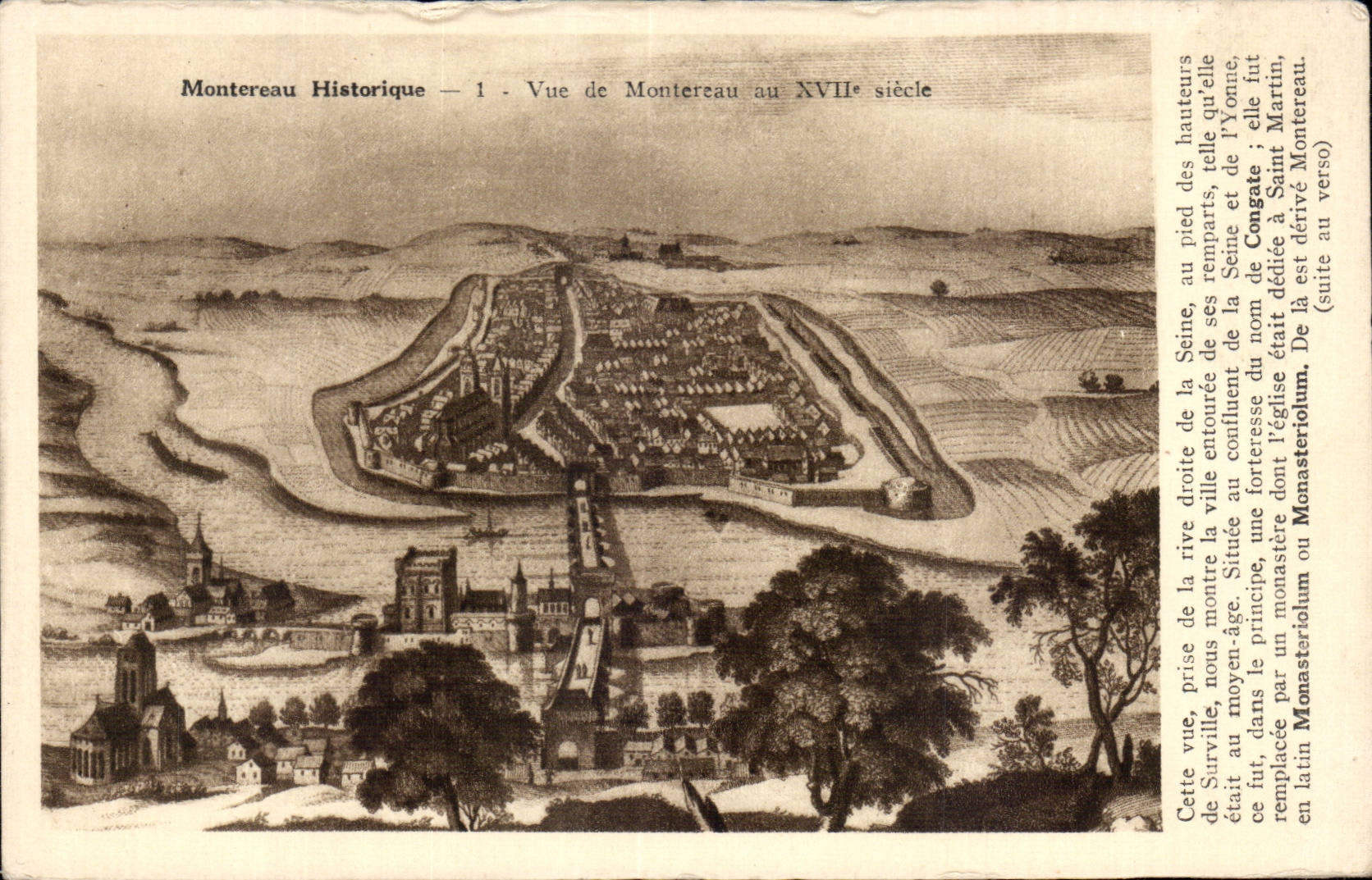 Montereau Historique — 1. Vue de Montereau au XVIIe siècle — Éditions de la Poste