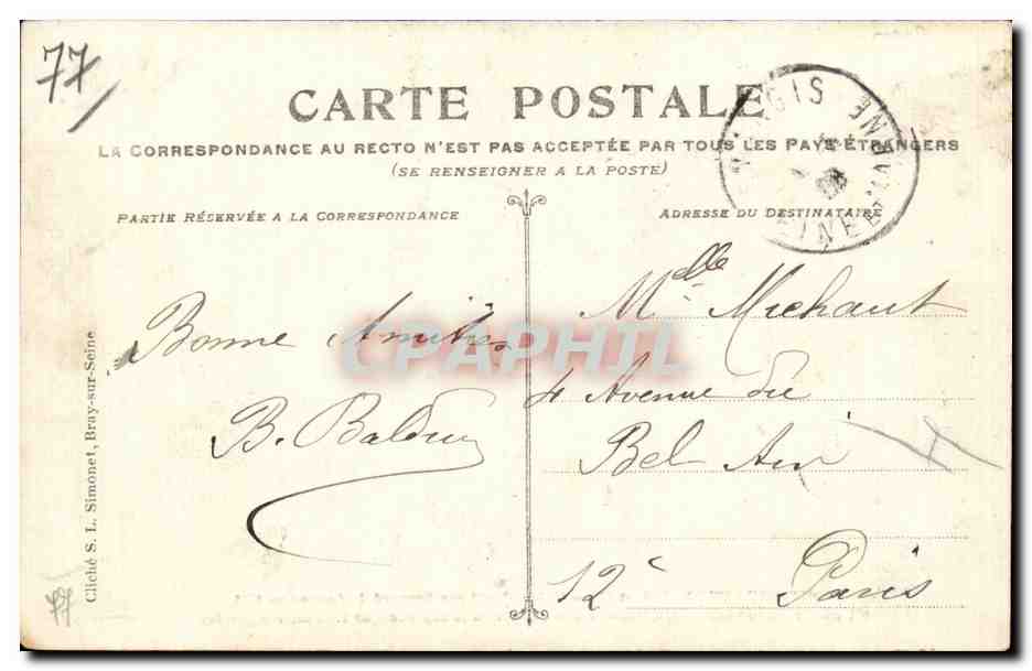 Montigny-lencoup (S.-et-M.) — Cèdre planté par Bernard de Jussieu en 1734 — éditeur non identifié — Verso