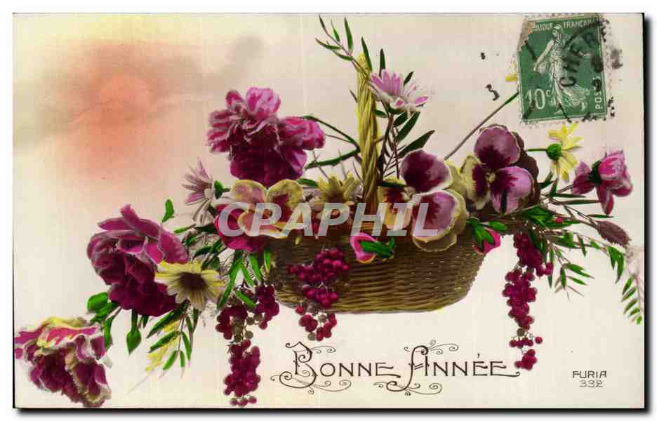 Fleurs Bonne Annee - Happy New Year - CPA 