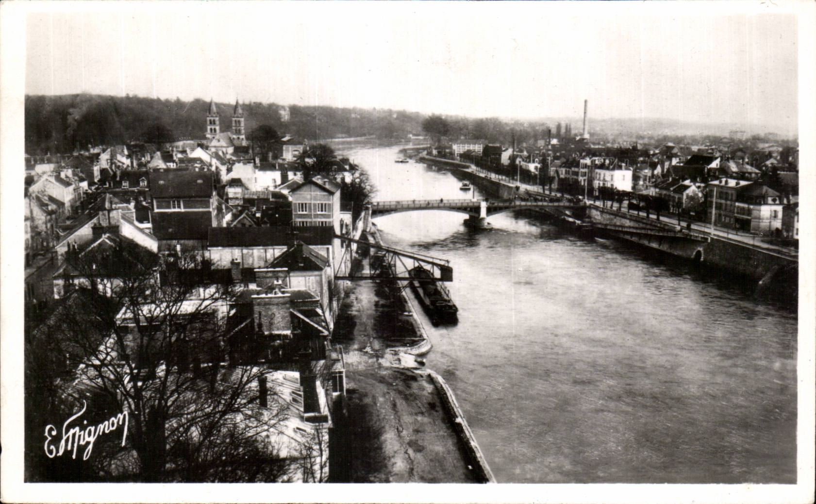 Melun — Panorama de la Seine, le pont de Fer, ou le tournant de la Maison Blanche — E. Mignon