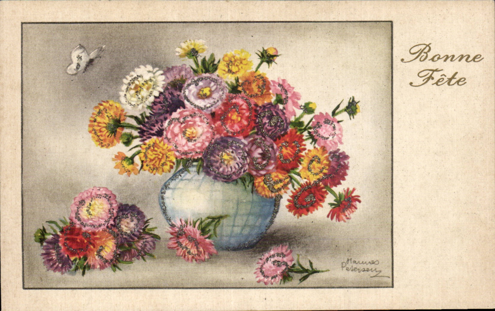 Fleurs Bonne Fete - Happy Birthday - CPA