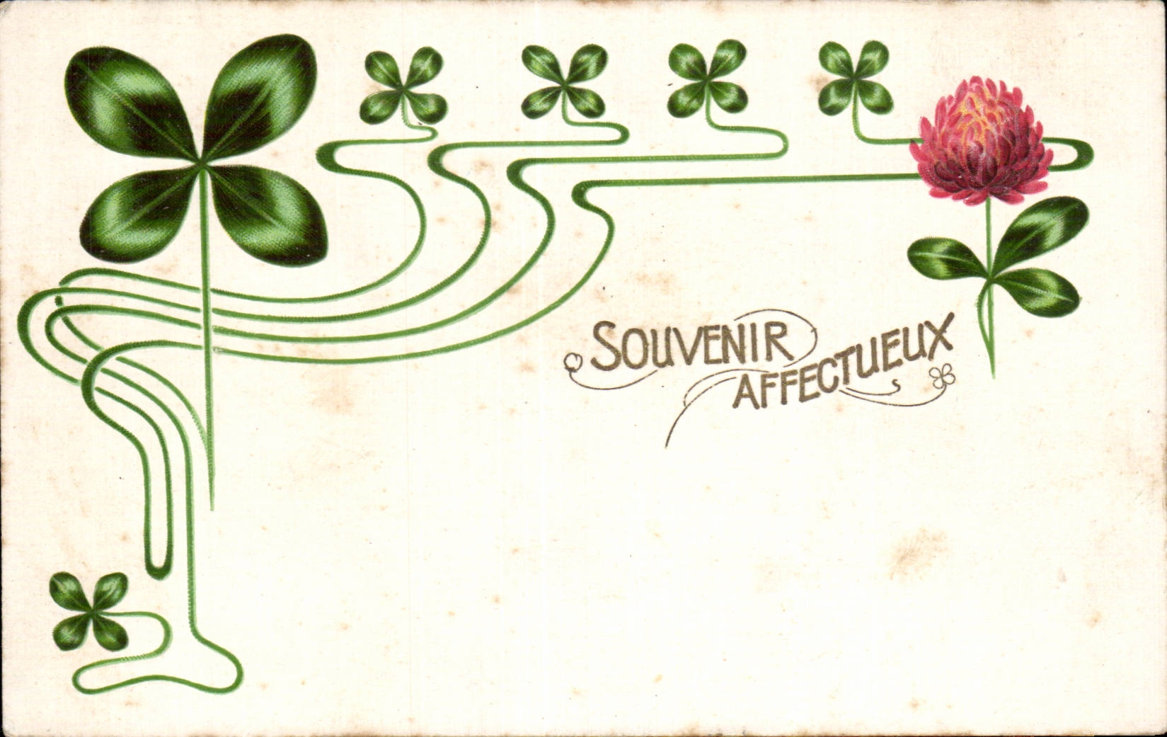 Fleurs Souvenir Affectueux - trefle - four leaf clover - CPA