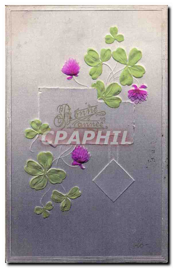 Fleurs Bonne Annee - Happy New Year Trefles - CPA