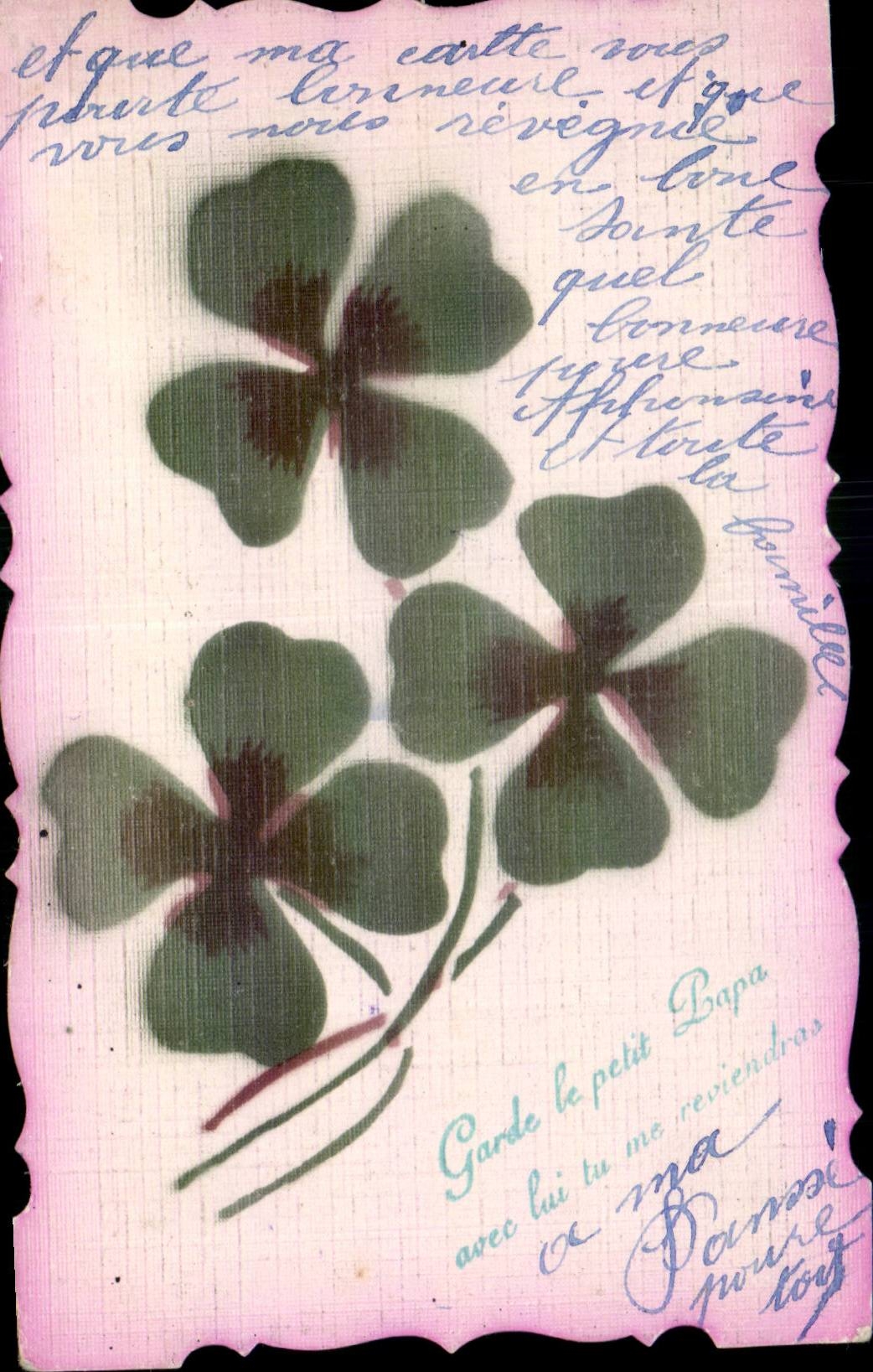 Fleurs trefle - four leaf clover - CPA 