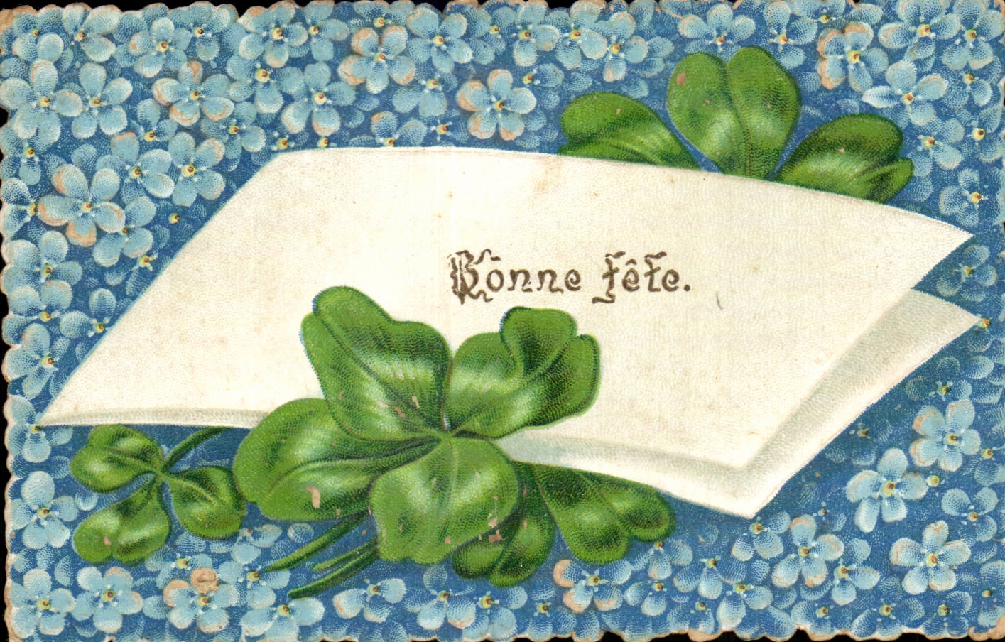 Fleurs trefle - four leaf clover - Bonne Fete - Happy Birthday - CPA 