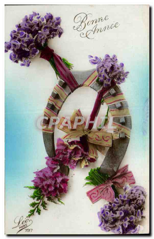 Fleurs Bonne Annee - Happy New Year Fer a cheval - CPA 