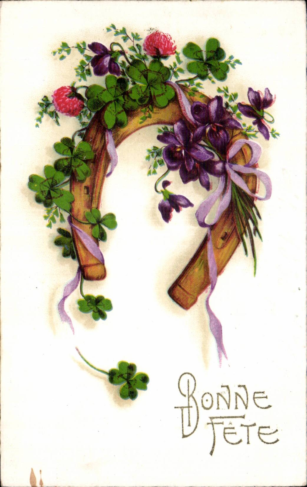 Fleurs Bonne Fete - Happy Birthday Fer a cheval - CPA 