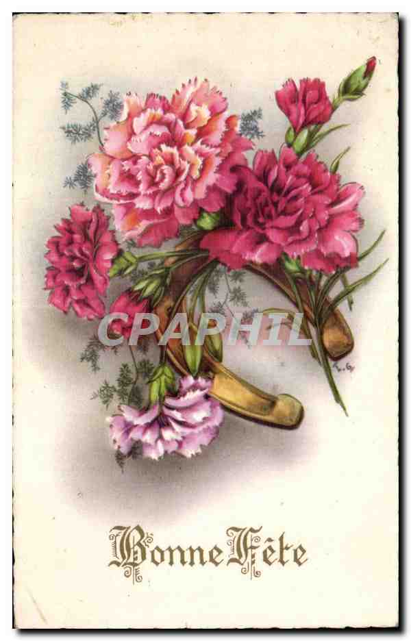 Fleurs Bonne Fete - Happy Birthday Fer a cheval - CPA 