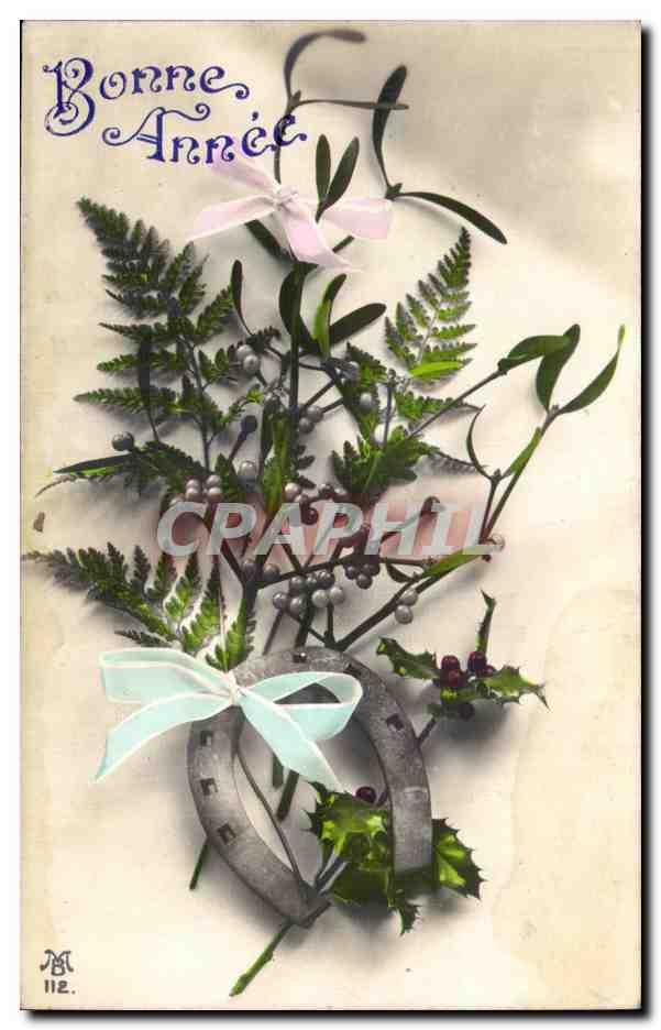 Fleurs Bonne Annee - Happy New Year Fer a cheval - CPA 