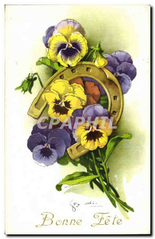Fleurs Bonne Fete - Happy Birthday Fer a cheval - CPA 