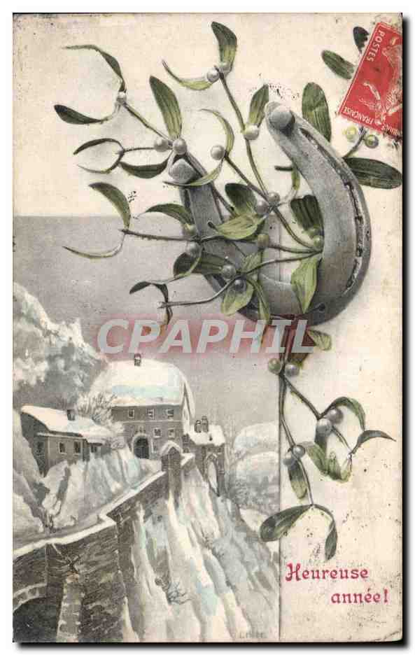Fleurs Bonne Annee - Happy New Year Fer a cheval - CPA 