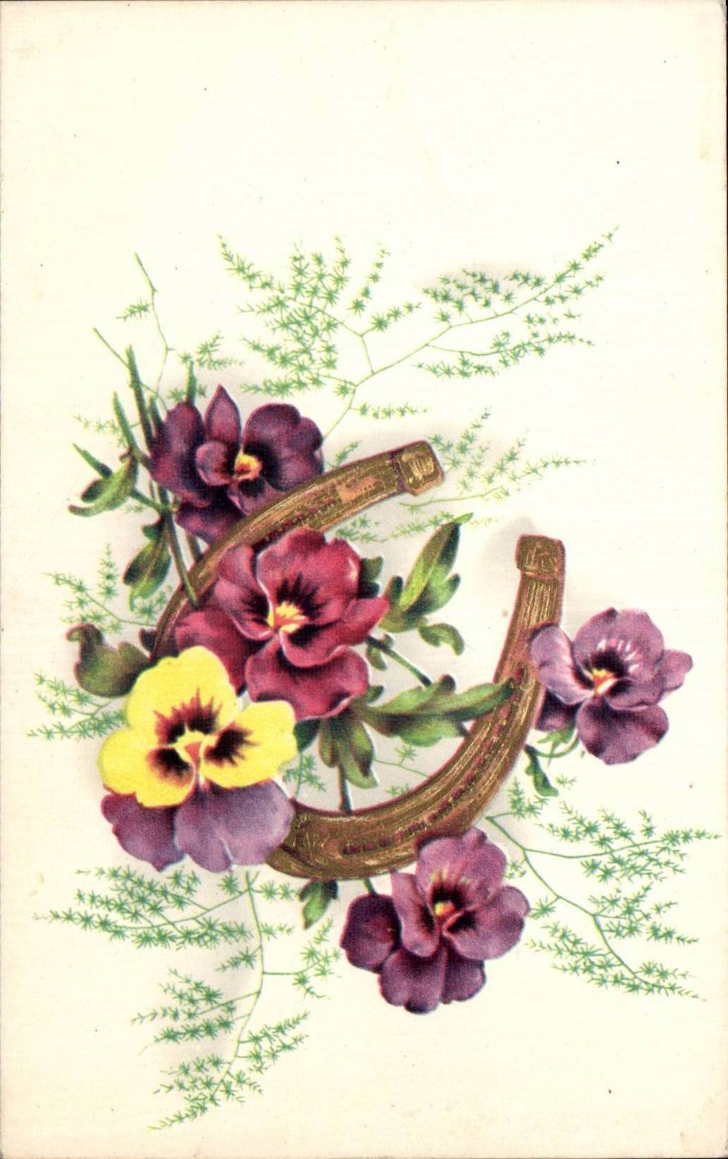 Fleurs - Fer a cheval - CPA 