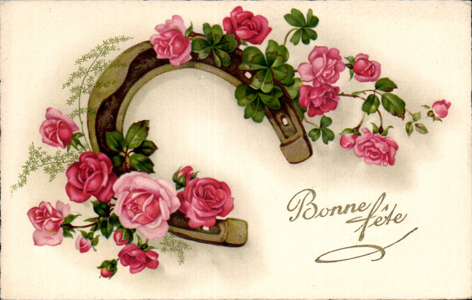 Fleurs Bonne Fete Fer a cheval - CPA 