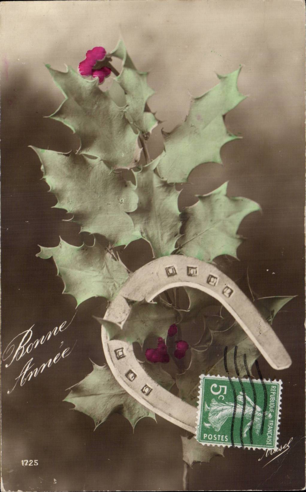 Fleurs Bonne Annee - Happy New Year Fer a cheval - CPA 